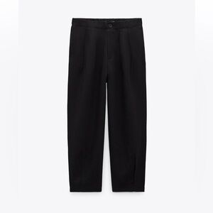 Zara Linen Blend Barrel Leg Pants in Black. Size Small.
